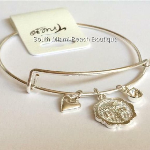 Nursing RN Caduceus Charm Bracelet Silver Plated Heart Graduation Gift - Picture 2 of 8